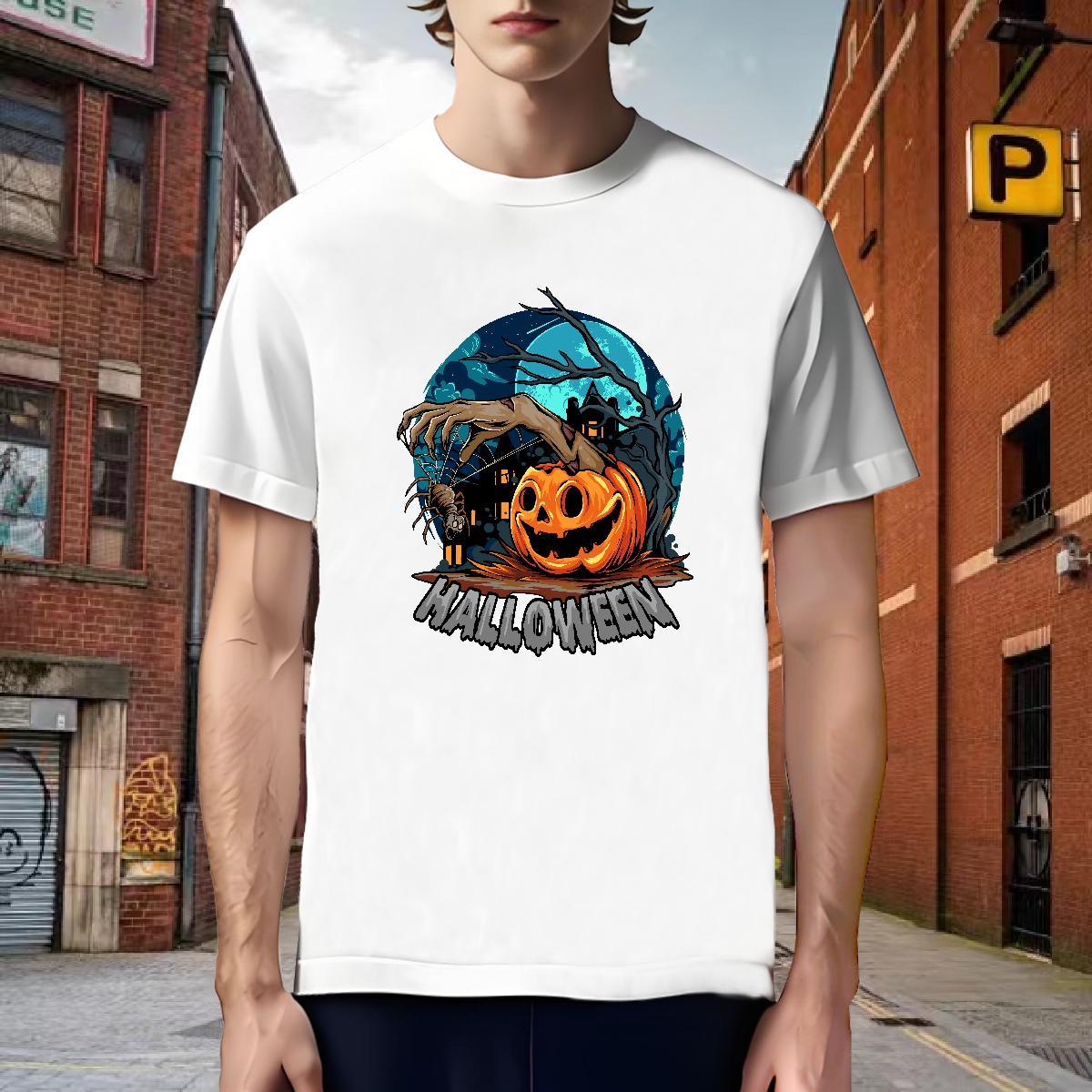 Unisex Men T Shirts pumpkin Crew Neck Daily Wear Anime Print 100% Cotton 230g Men Tshirts Stylist Tees