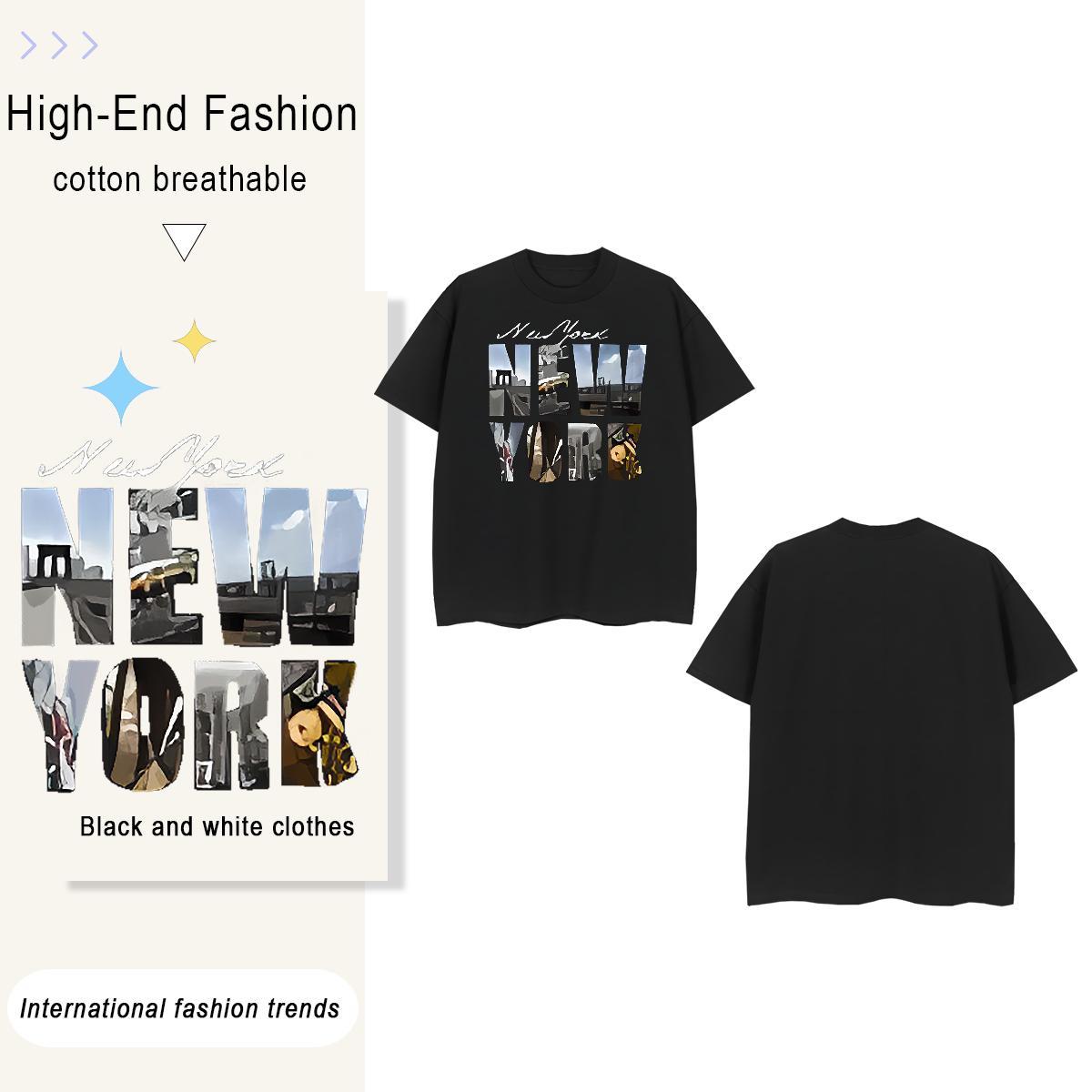 Cool Design New York 100% Cotton 230g Men Tops Tees Outdoor Breathable Crew Neck T Shirts Men Wholesale Plus Size Cartoon Polos