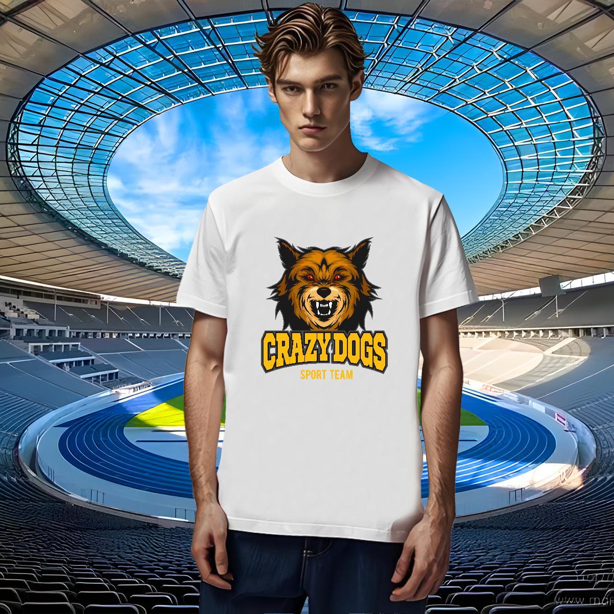 Soft T-Shirts for Men crazy dog Short Sleeve O-Neck Street Wear Oversized 230g Cotton Tshirt for Man Woman Custom Tops