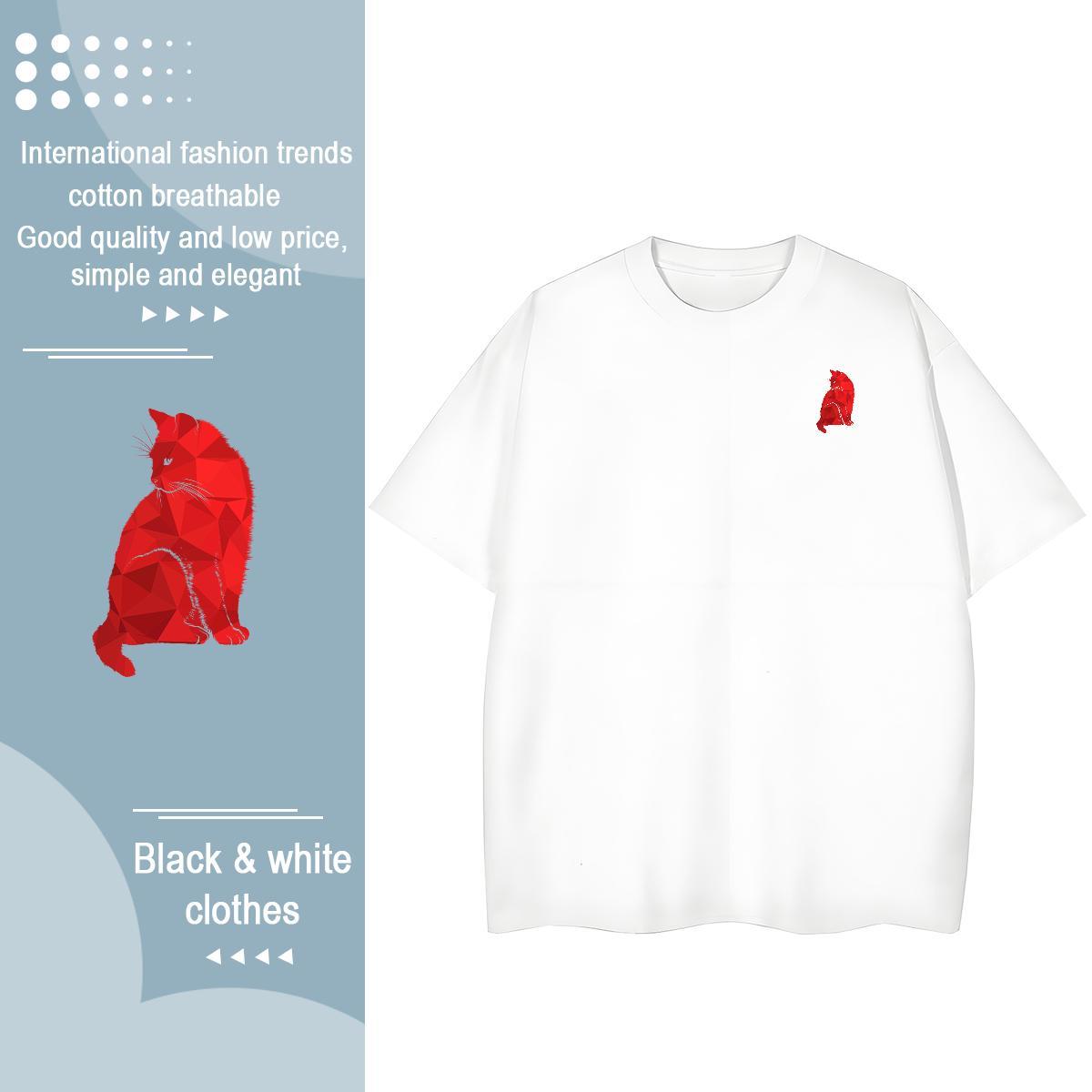 Fashion Design Couples T Shirts cat High Street Hip Hop 230g 100% Cotton Top Tees Breathable Short Sleeve Comfortable T shirt Customized Print