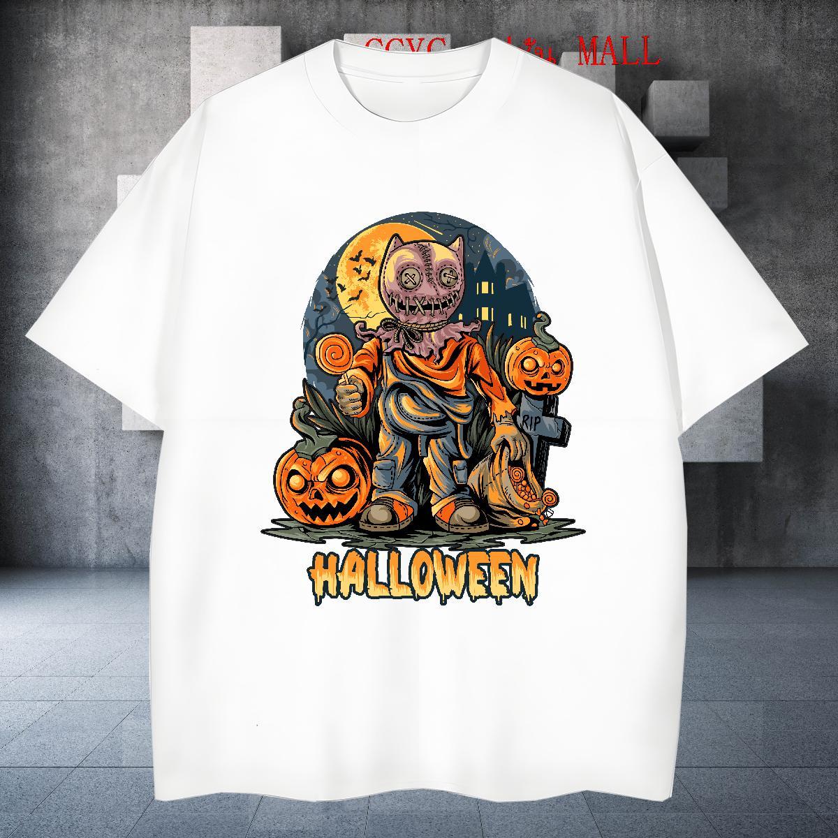 Free Shipping T-Shirts pumpkin Round Neck Short Sleeve Spring Summer DIY Logo Oversized 230g Pure Cotton Mens Tshirts Brand Top Tees