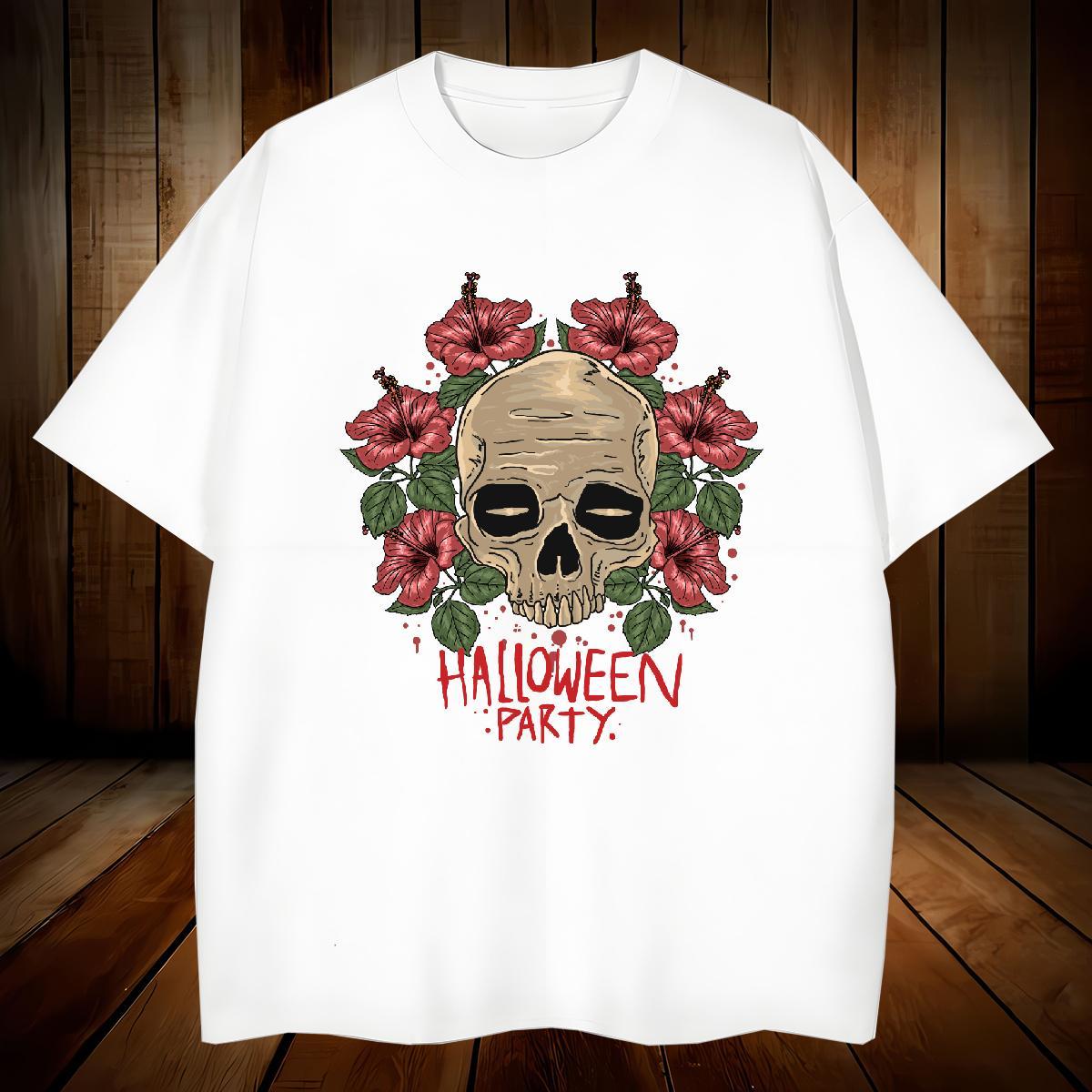 Loose T-Shirts skull Breathable Short Sleeve Spring Summer DIY Printed 230g Cotton Men Clothes T-Shirt 2024 Designer Clothings