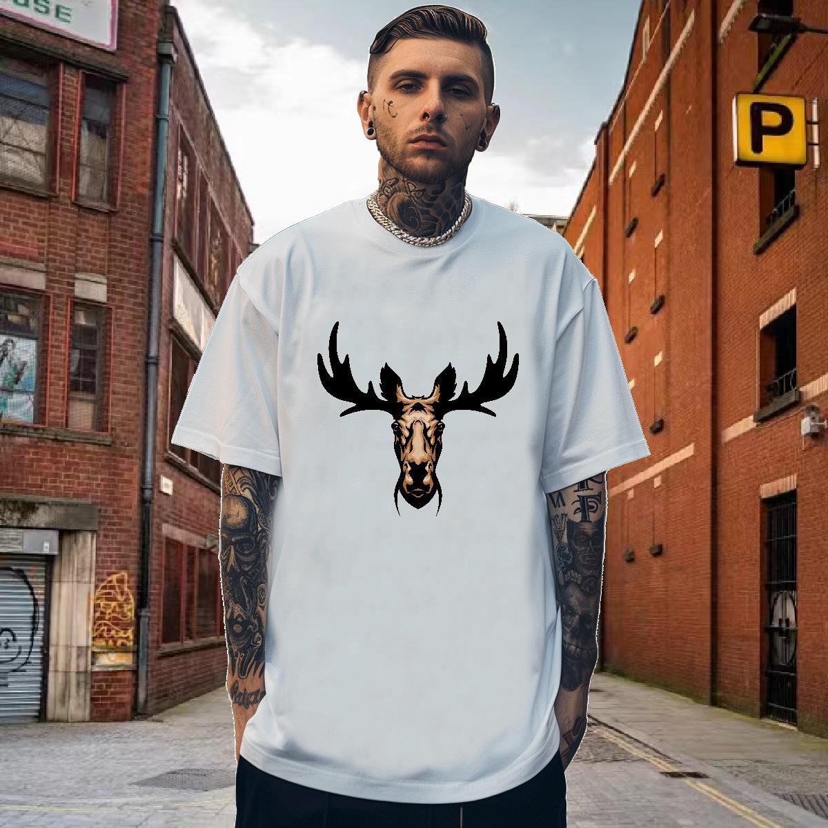 Wholesale T-Shirts for Men deer Breathable Crew Neck Home Outdoor DIY 230g Pure Cotton Men Clothes T-Shirt 2024 DIY Top Tees