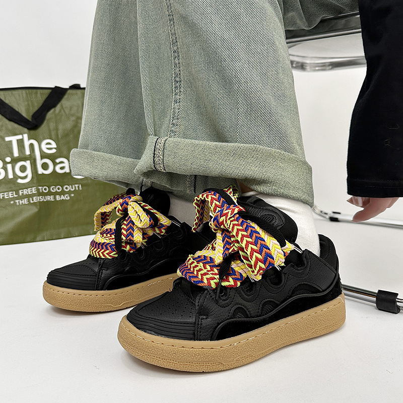 shoes for couples, niche, thick bread sneakers, trendy rubber soles, latex insoles
