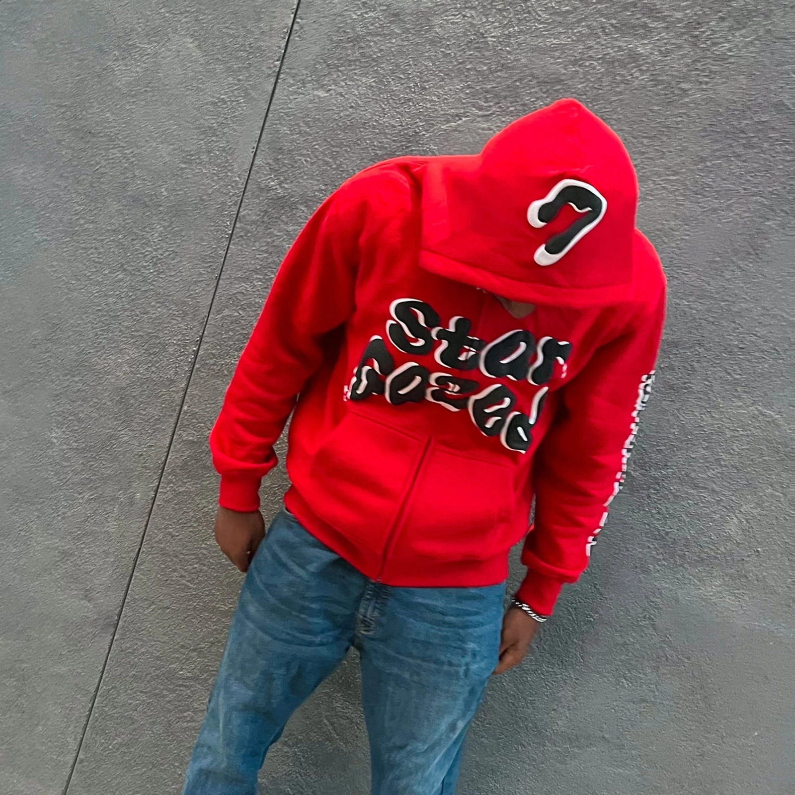 2024 American Y2K Letter foam Casual Zipper Sweatshirt Street Style Mens and Womens Harajuku Vintage Hoodie Winter Womens 240819