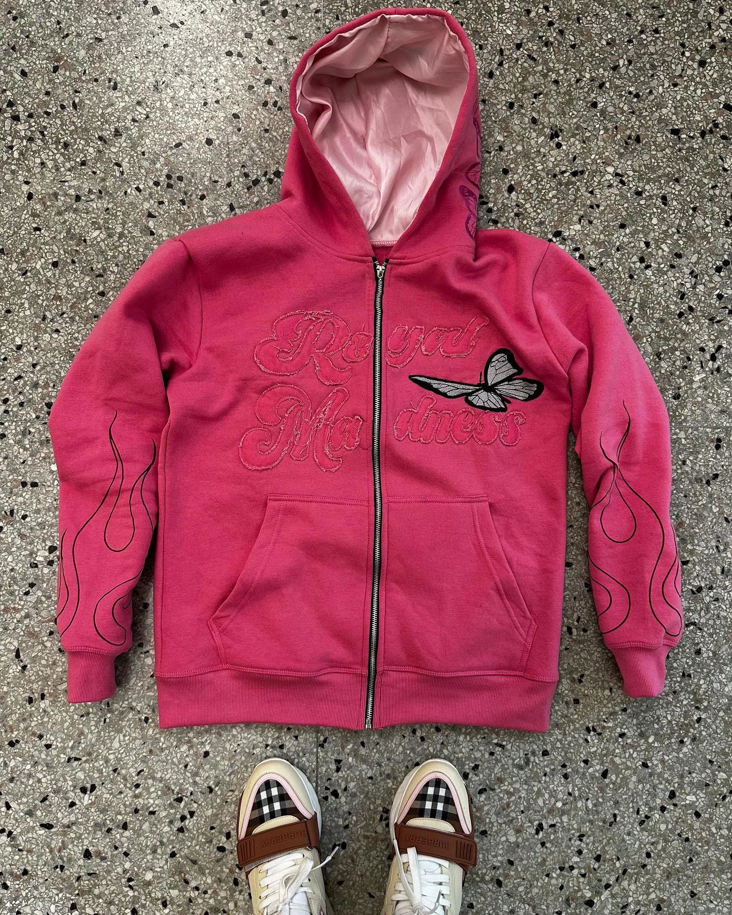 Y2k Retro Trend Letter Butterfly Pattern Embroidered Loose Hoodie Street Oversized Zipper Sportswear Mens Emo 240819