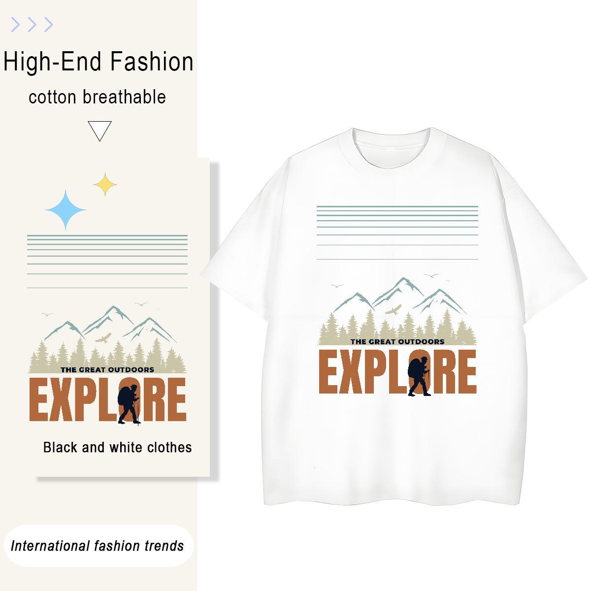 Fashion Unisex Tshirts Street Casual Breathable Short Sleeve Tee Shirt Female 230g Pure Cotton mountains Cartoon Anime T-Shirts