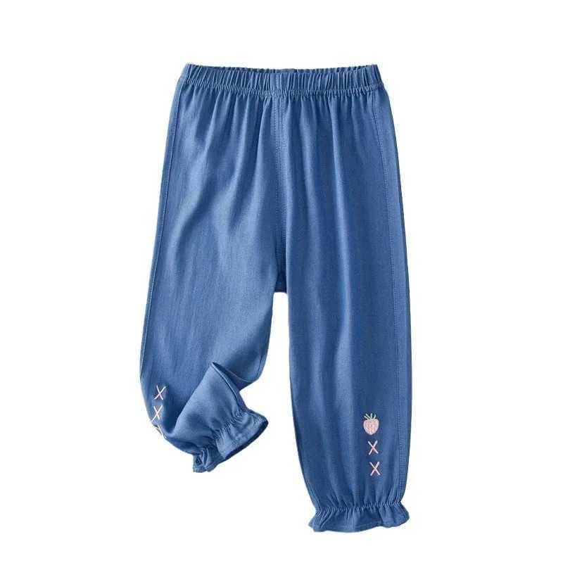 Baby Girl Jean Anti Mosquito Pants Preschool Strawberry Pants 2024 Summer Children Thin Trouser Casual ClothingW240819