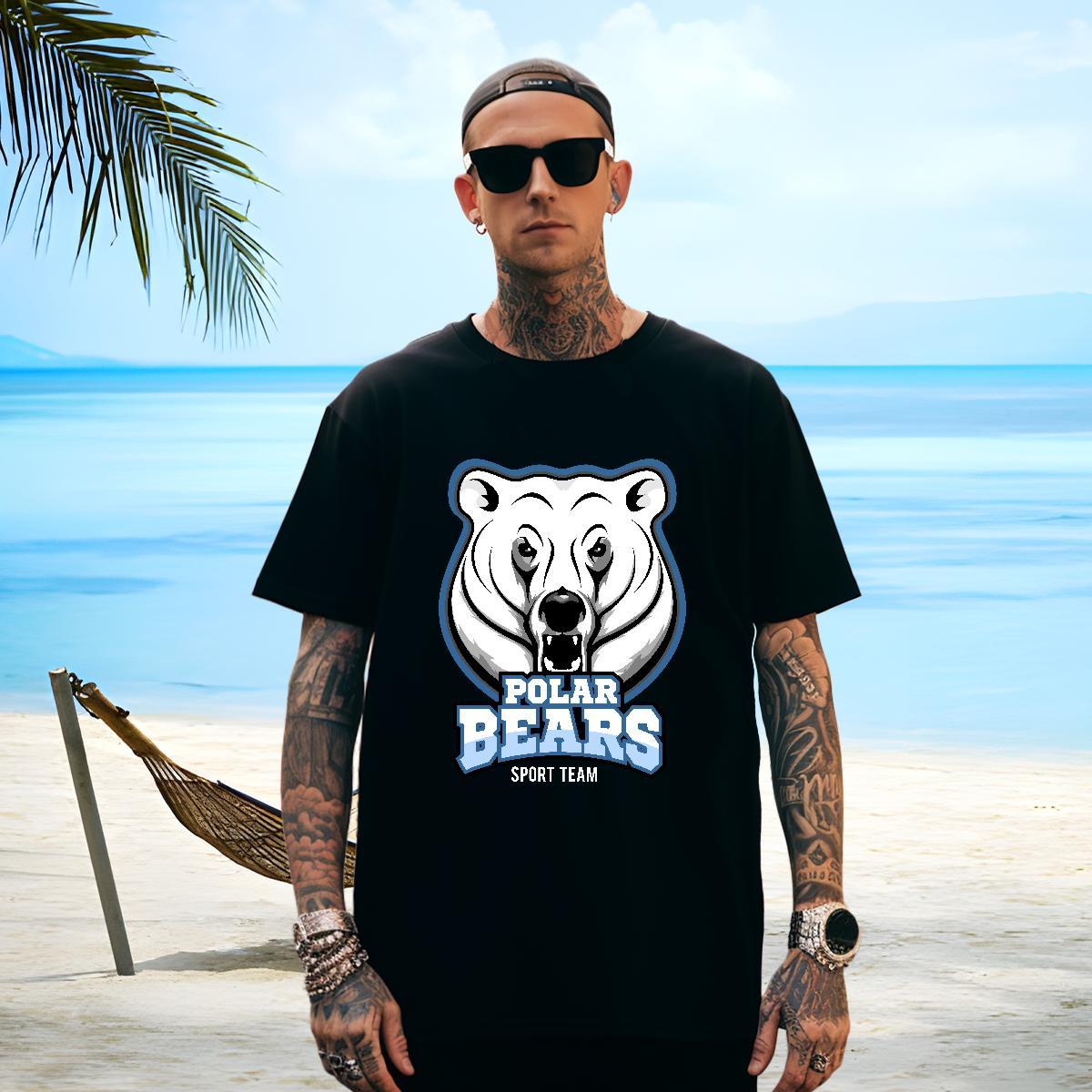 TOP Quality Men T Shirts bear Breathable Short Sleeve Home Outdoor Custom Printing 230g 100% Cotton Men Clothes T-Shirt Fashion New Tees