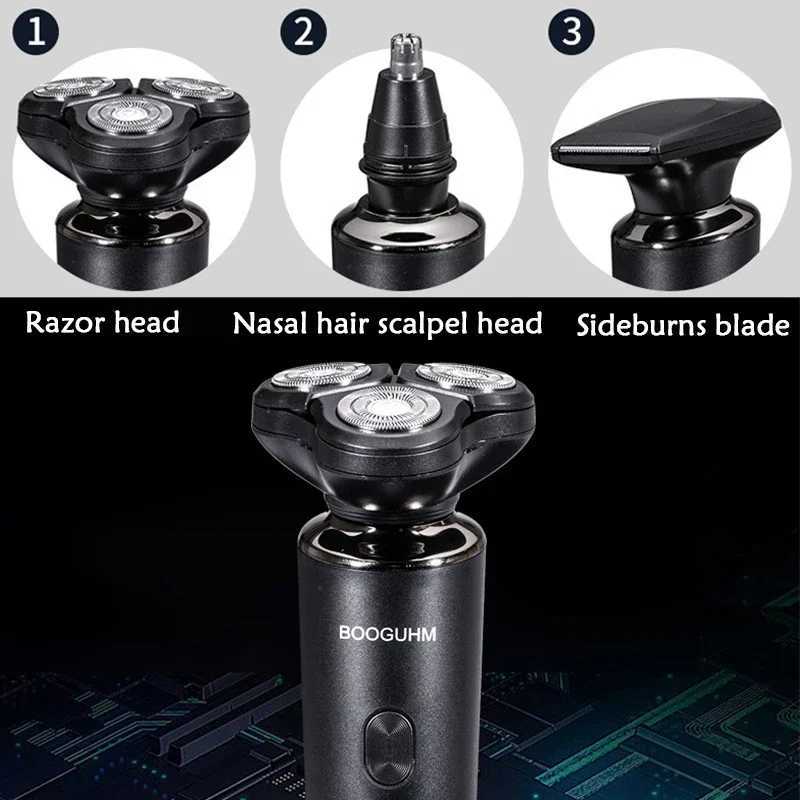 Mens electric shaver electric trimming shaver wet and dry use rechargeable battery 3D rotary shaver IXP7 waterproof W240819
