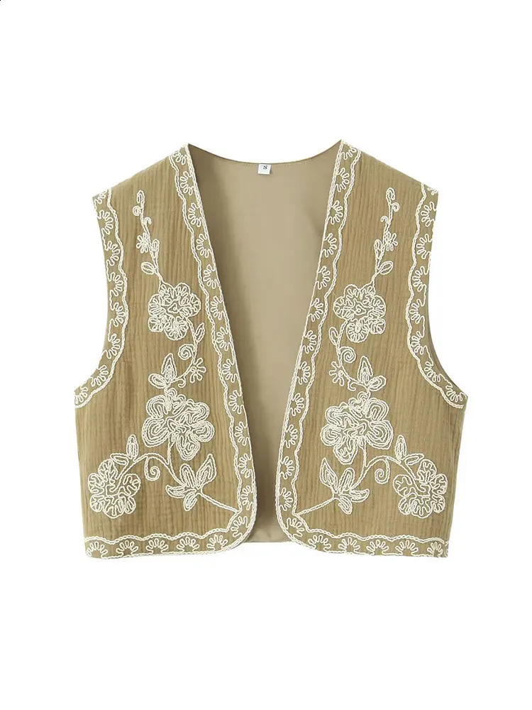 Tinsonan Vneck floral embroidered vest top casual retro sleeveless jacket 240819