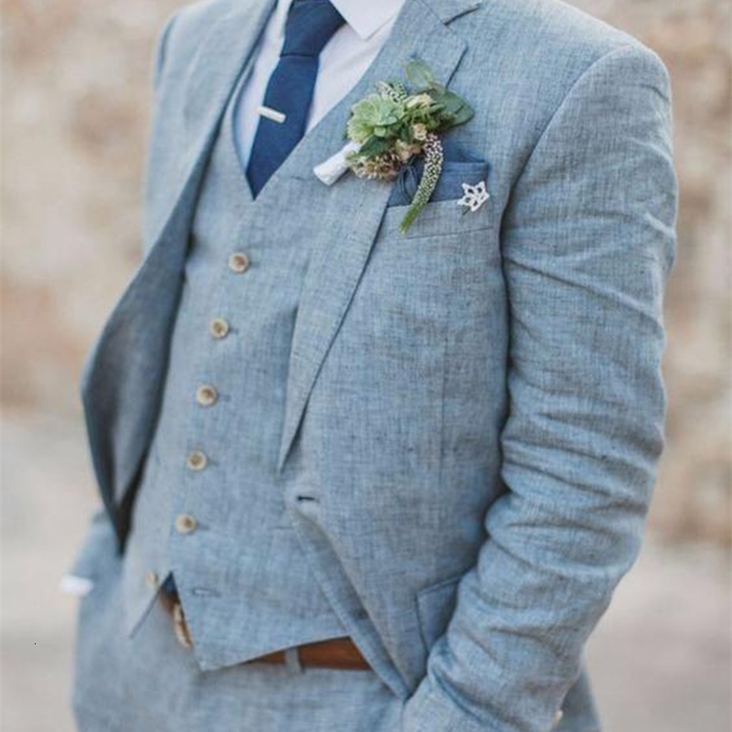 Mens Linen Slim Suit Wedding West Slim Fit 3-piece Groom Tuxedo Mens Prom Suit Jacket Pants Vest Customization 240819