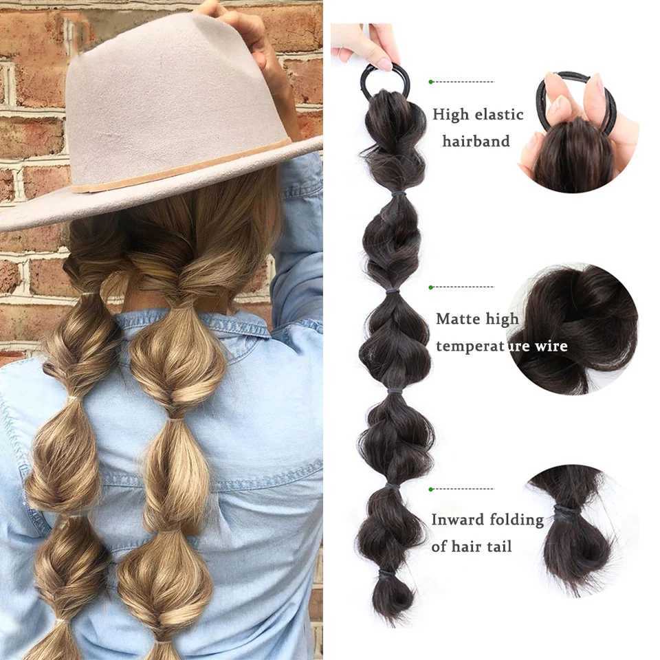 LM Synthetic Bubble Twisted Ponytail High Elasticity Wig Female Hair Side Natural Lantern Braid Black House Tail Hair W240817