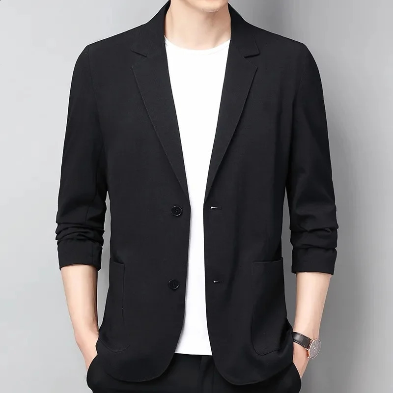 Black jacket mens cotton linen suit spring and summer loose grey long sleeved business casual y 240819