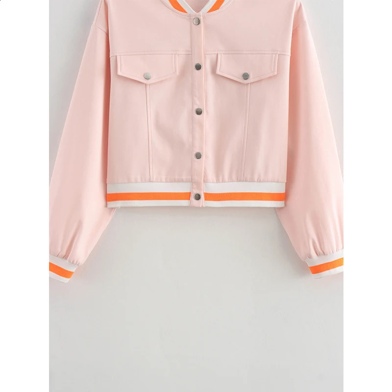 YENKYE Autumn Women Pink Crop Jacket Coat Single Breasted Long Sleeve Female Baseball Casual Outerwear Short Lady Outfits 240819