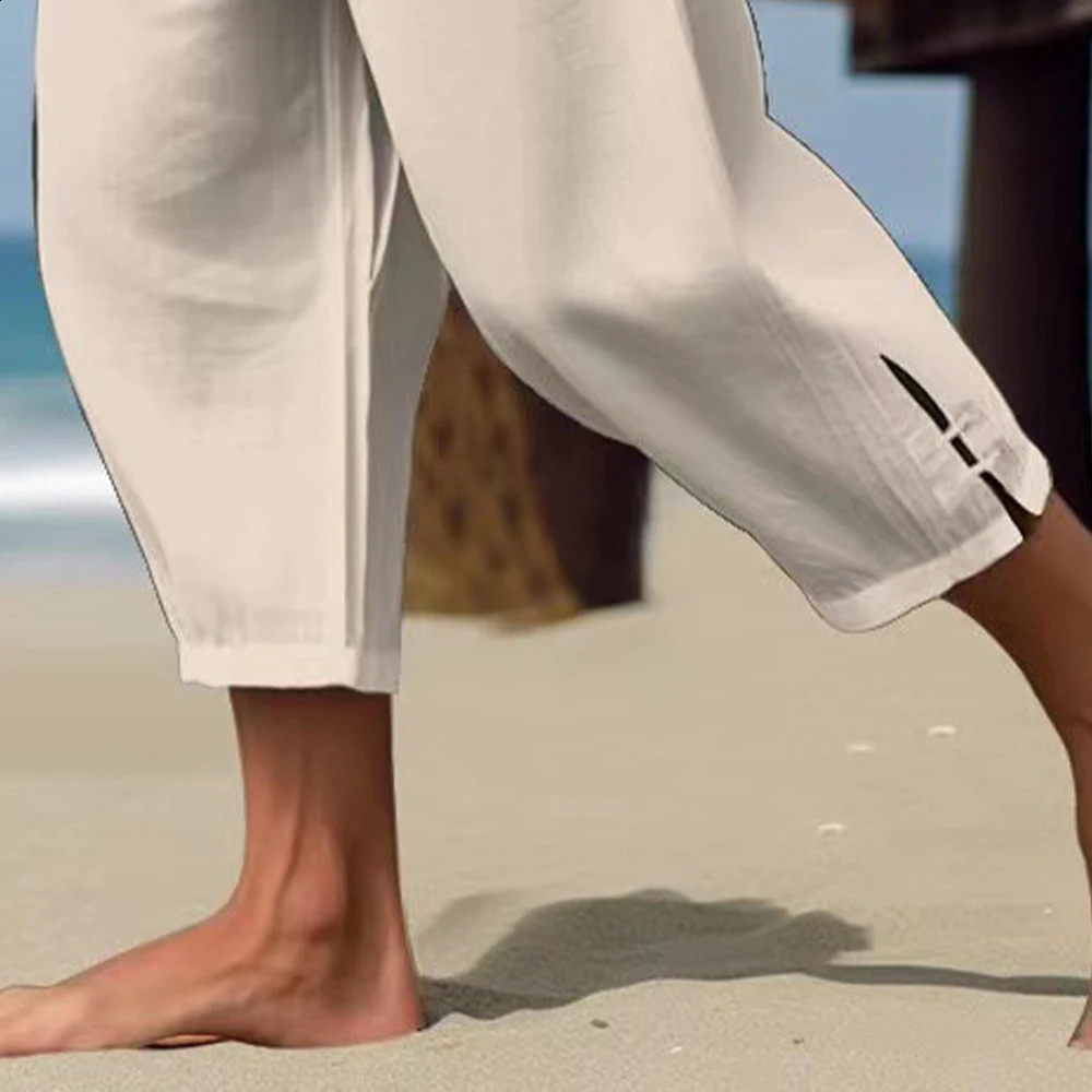 Beach Pants for Man Summer Holiday Classic Solid Elastic Waist Trousers Streetwear Fashion Mens Clothing M3XL 240820