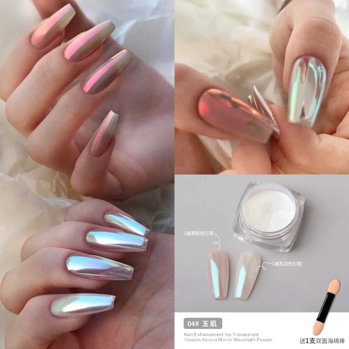 1Jar Mermaid Glitter Chrome Powder Pearl Aurora Pigment Powder Super Bright Nail Moonlight Powder Dust Manicure Nail Supplie ##XJ240815