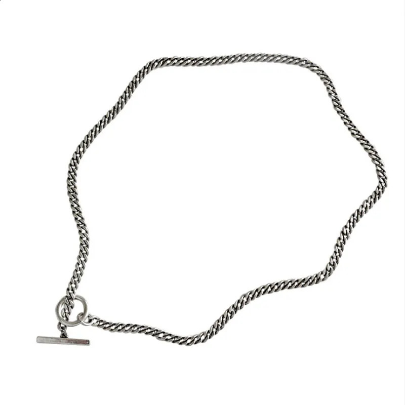 F INS Retro S925 Pure Silver Necklace Round and Rod Pendant Antique Chain OT Bar Exquisite Jewelry 240812
