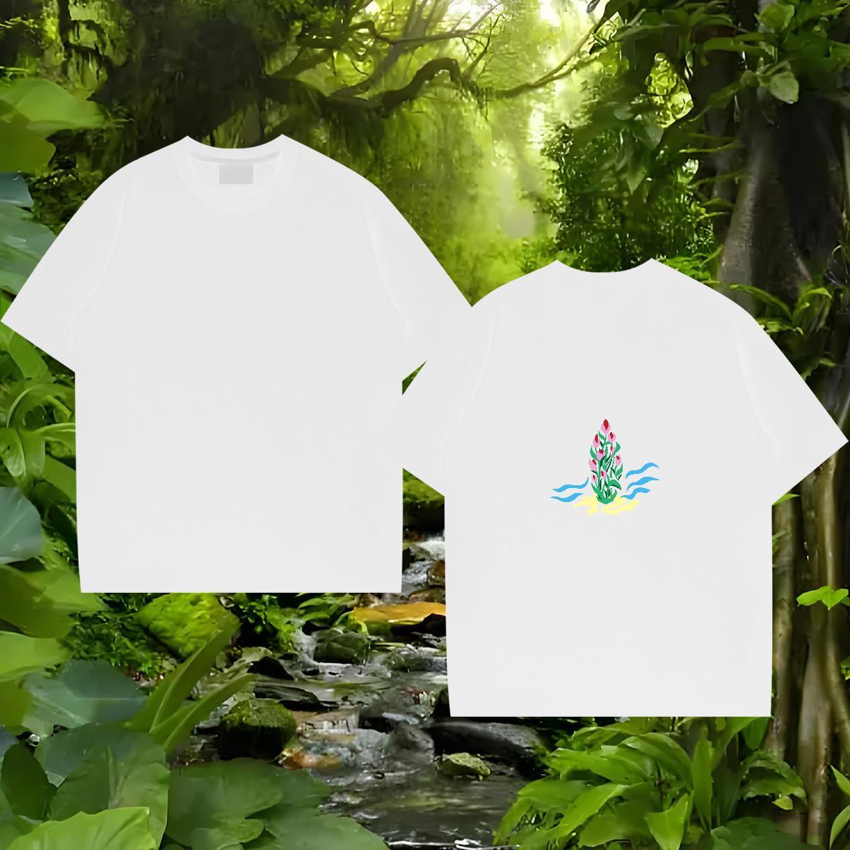 New Men Clothes T-Shirt flower Anime Printing Street 100% Cotton 230g Tees Pure Cotton Designer T shirt Floral Print