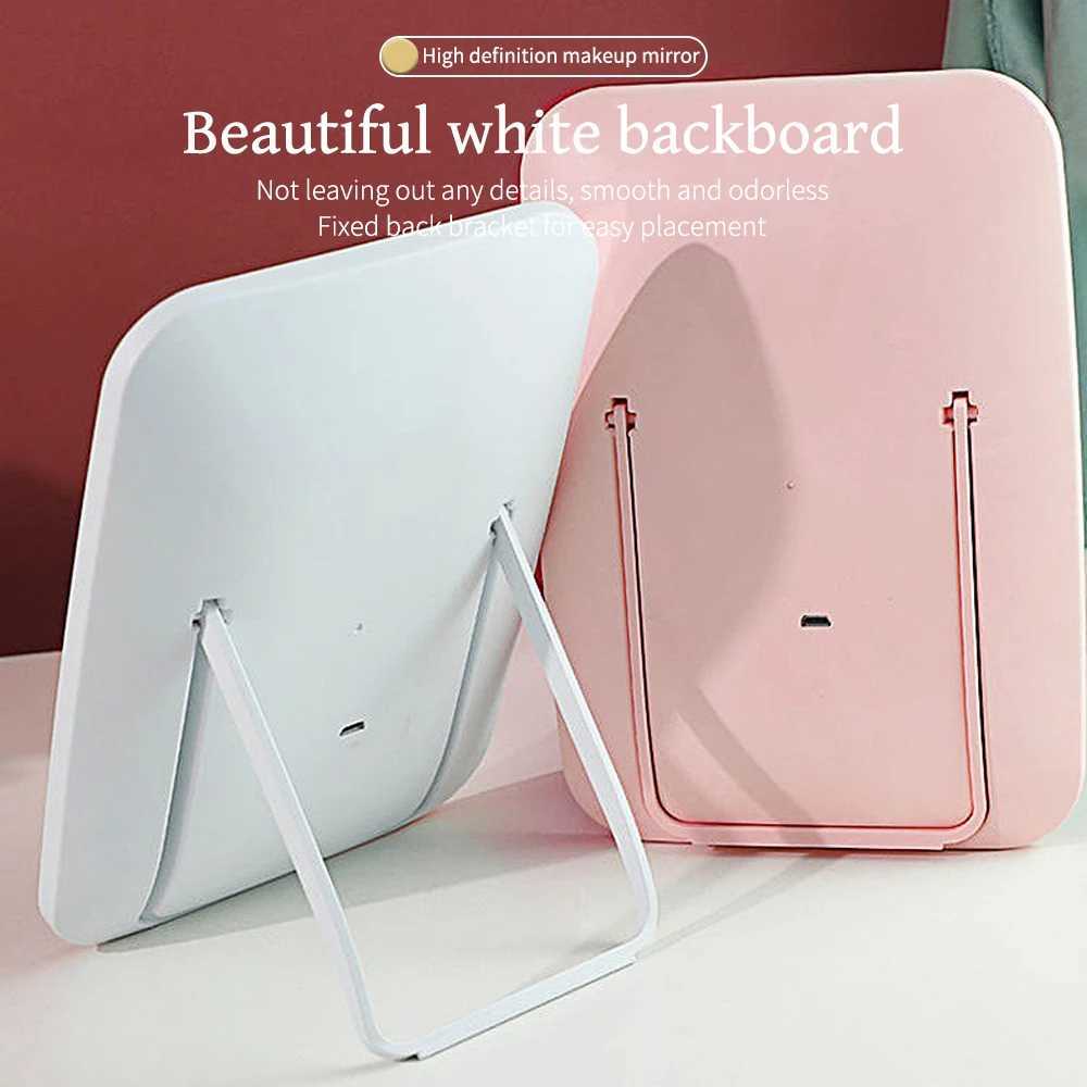 LED Makeup Mirror Three-tone light HD Eye Protection Silver Mirror Rechargeable Table Folding Ins Style Portable Vanity Mirror Y240819
