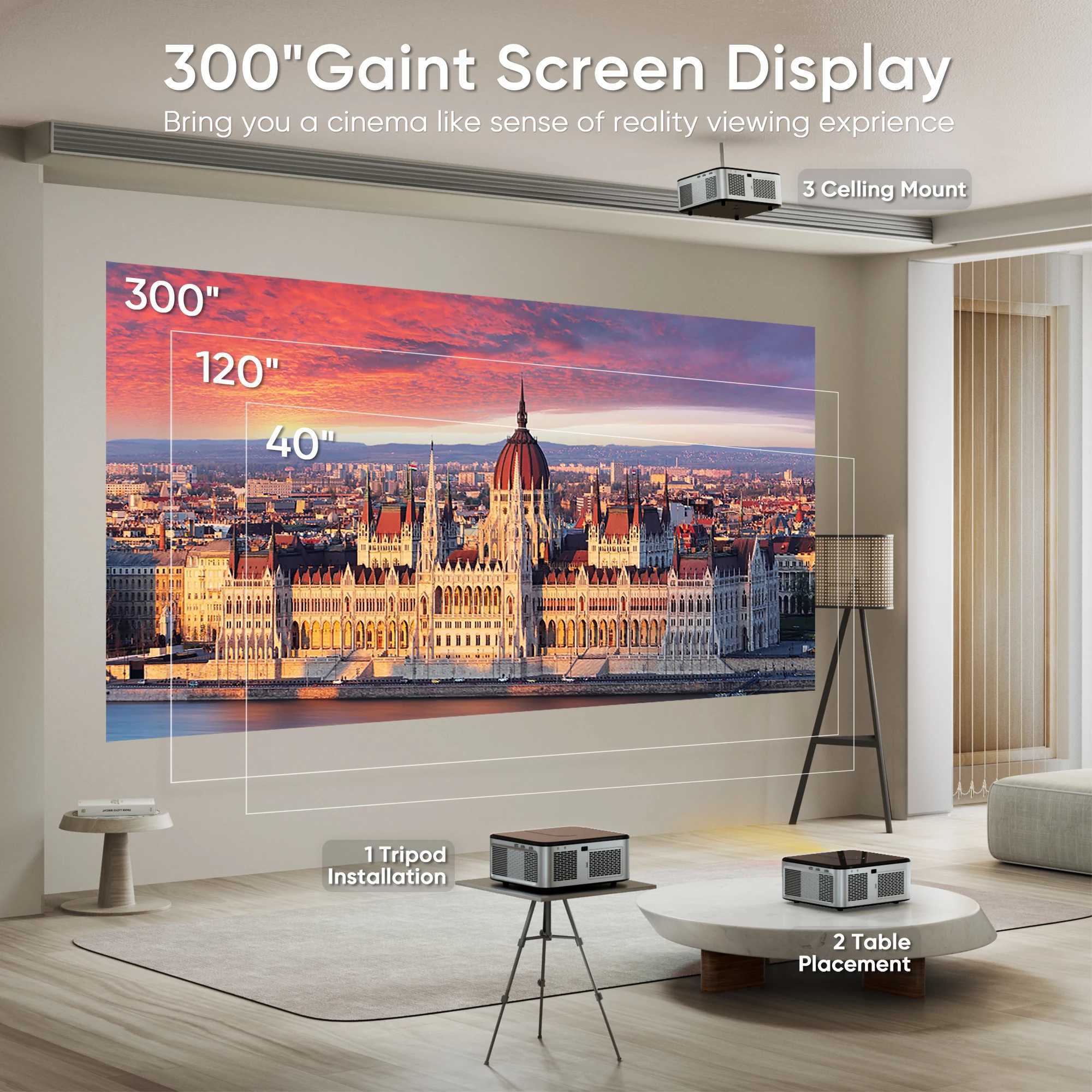 HORLAT T03 21000 Lumens Android Beamer 4K Projector Outdoors Full HD 1080P 8K Video Dolby Audio Home Theater Auto Focus Keystone CL240820