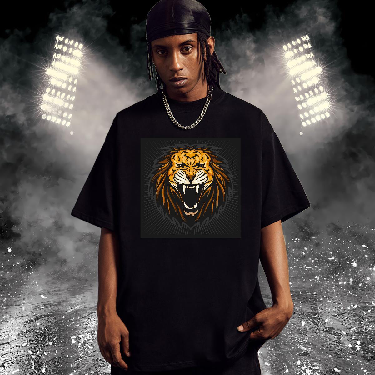 Popular T Shirt For Man lion Round Neck Short Sleeve Sport Floral Print 100% Cotton 230g Men Tshirts Fashion Design Tops