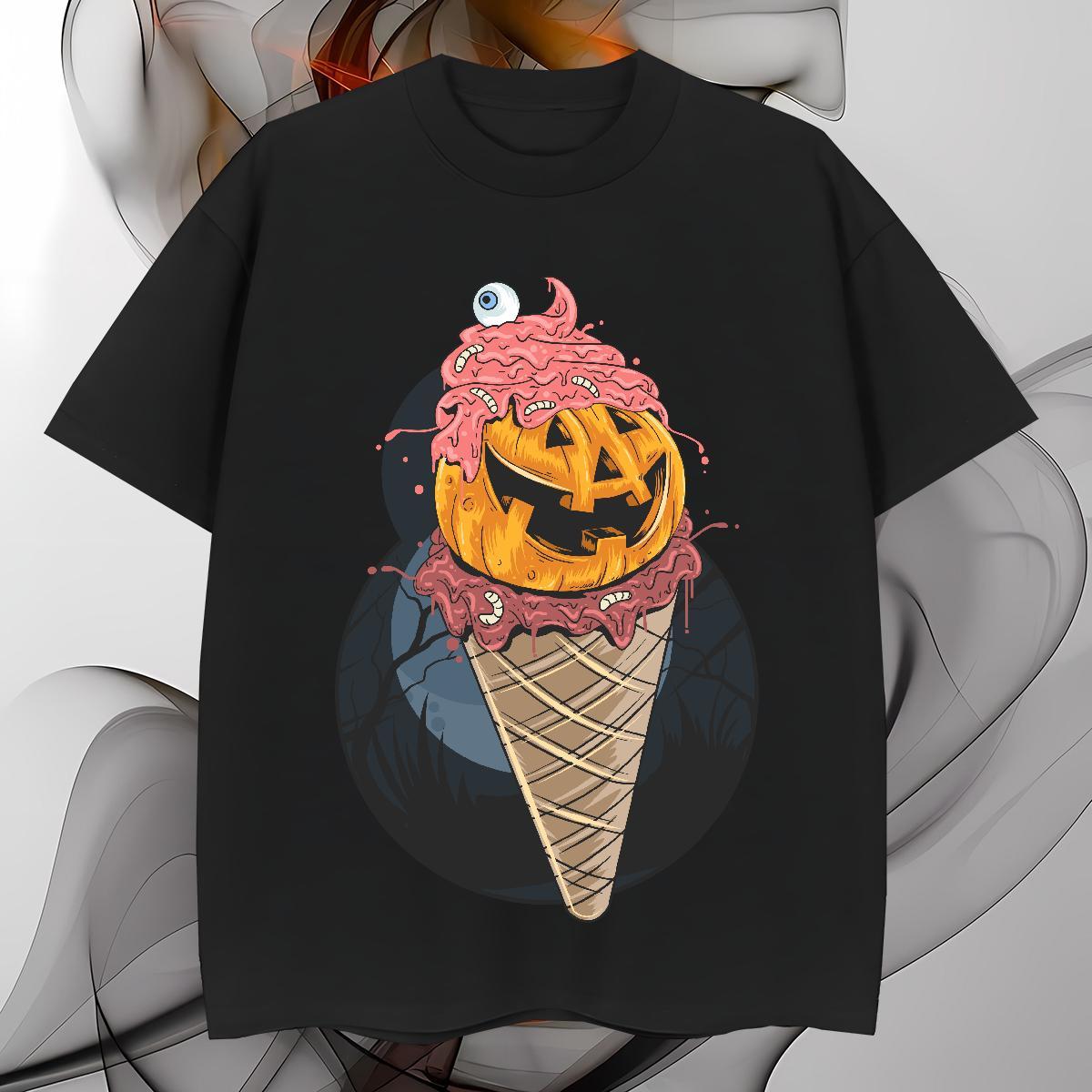 New Arrival Tshirts pumpkin Anime Printing Street 230g 100% Cotton Tops Tees Crew Neck Breathable Soft Man T Shirts Floral Print