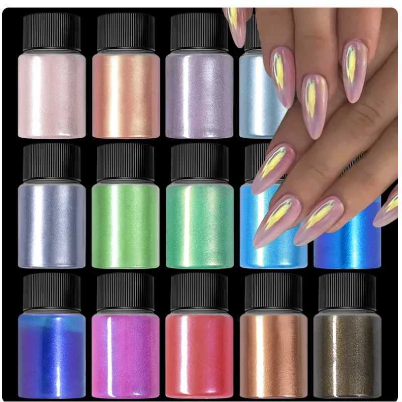 Cherry Pink Chrome Pearl Nail Powder Gradient Mirror Effect Nail Art Glitter Auroras Rubbing Dust Nail Art Manicure DecorXJ240815