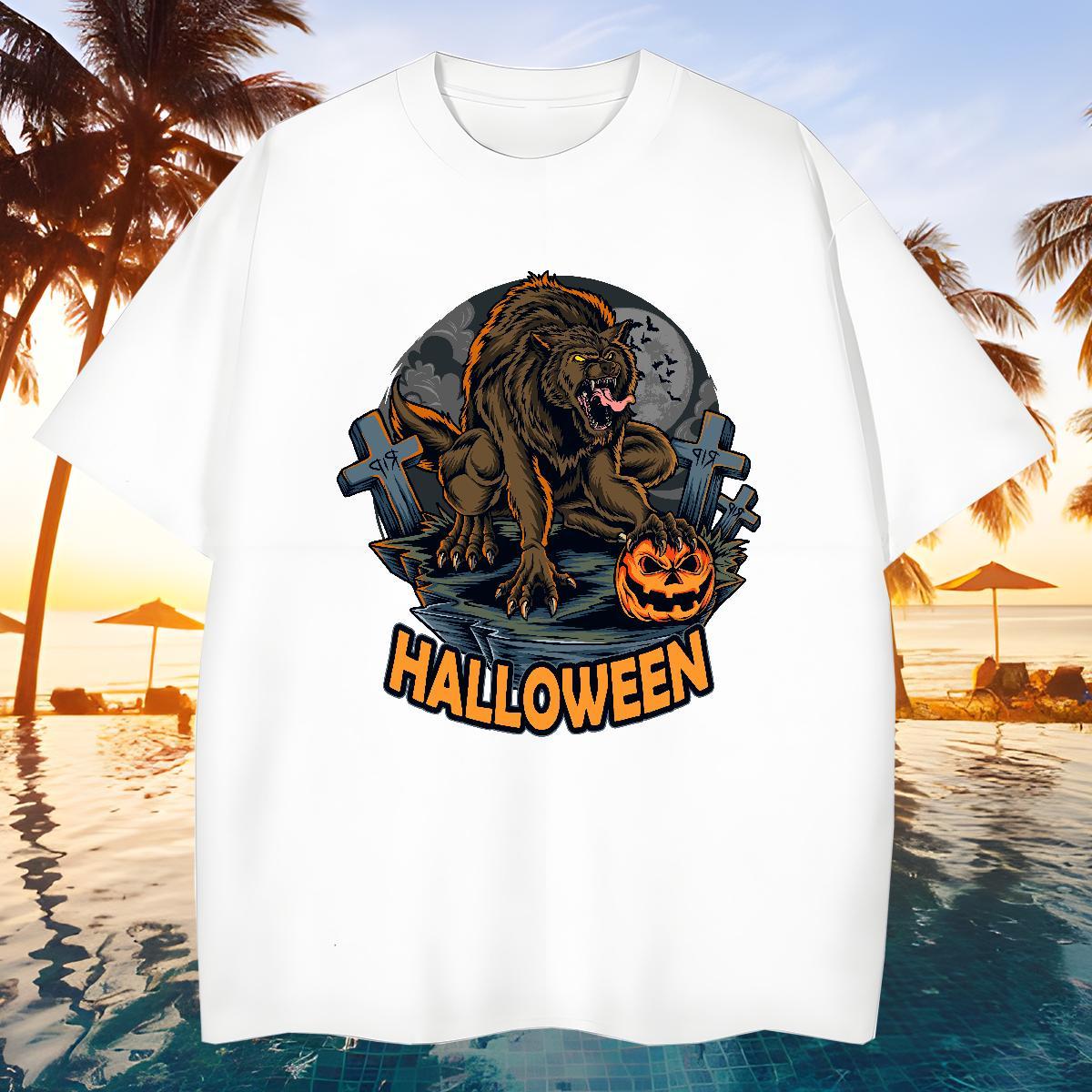Wholesale T-Shirts pumpkin Crew Neck Breathable Casual Daily Wear Graphic 230g Pure Cotton Men Tops Tees New Designer Tees Shirts