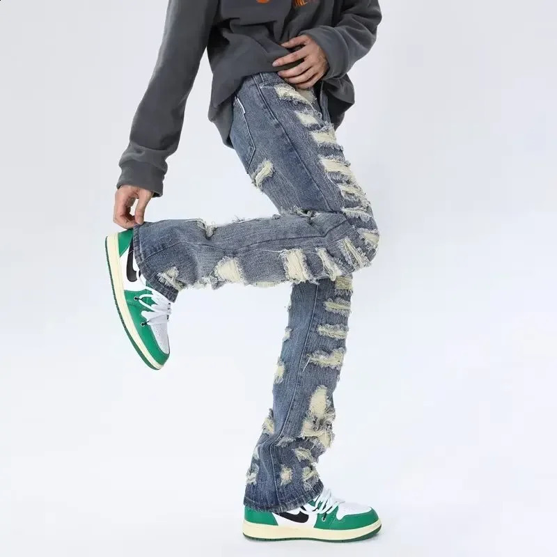 4Ropa Grunge Y2K Streetwear Baggy Stacked Ripped Jeans Pants Men Clothing Straight Women Hip Hop Denim Trousers Moda Hombre 240819