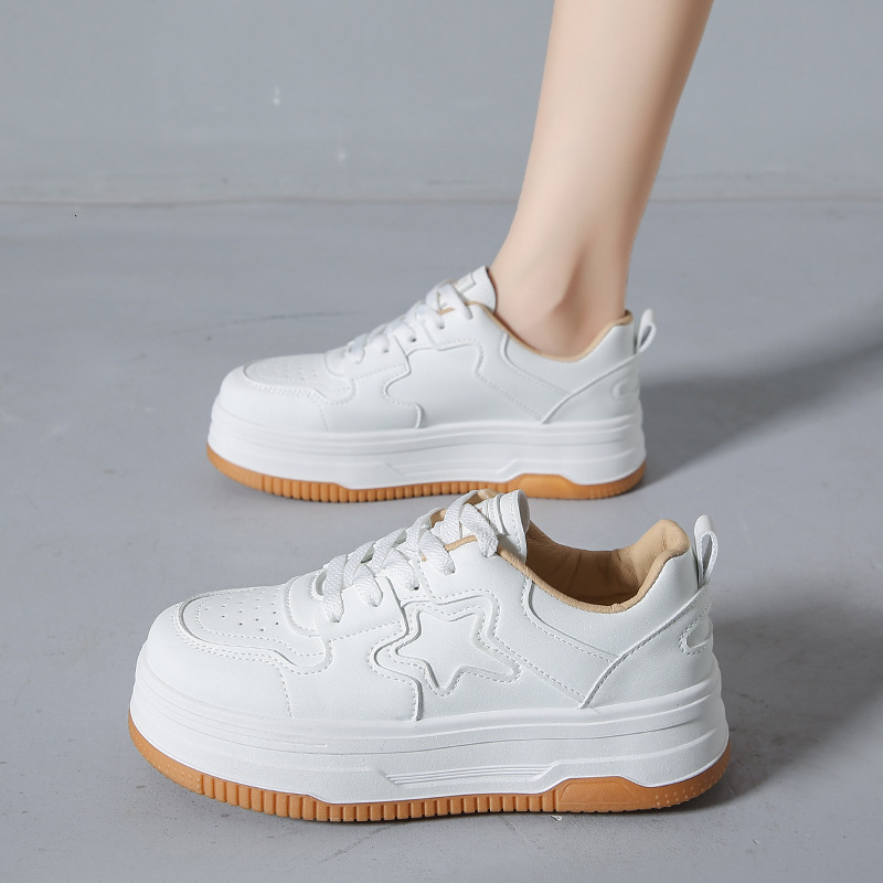 Ddmysports Thick Soled Board For Women S Spring And Autumn New Korean Version Breathable Round Toe Tied Sponge Cake Casual Sports Shoes Student White 