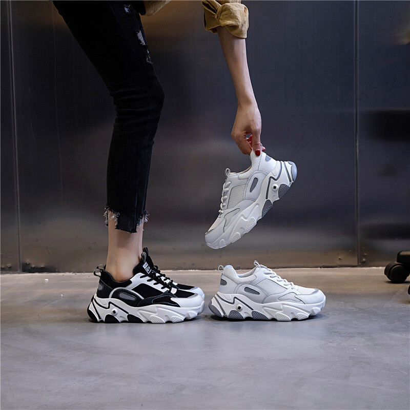 Ddmysports New Sports Korean Edition Versatile Casual Thick Sole Dad Autumn Increase Breathable Genuine Leather Shoes For Women OUTDOOR