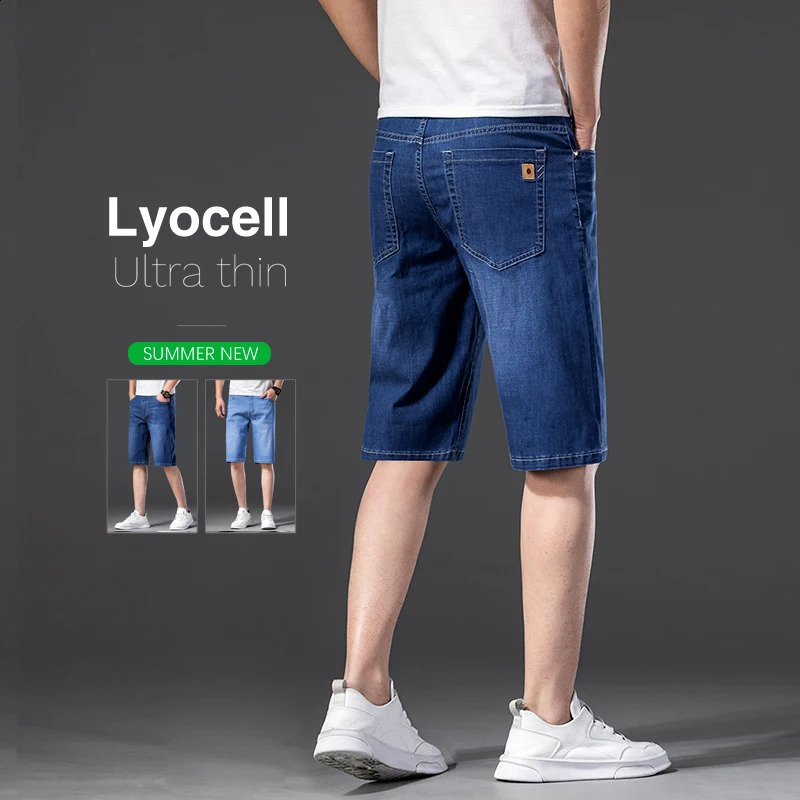 Classic style summer mens thin shorts Lyocell straight leg denim stretch fabric business casual 240819