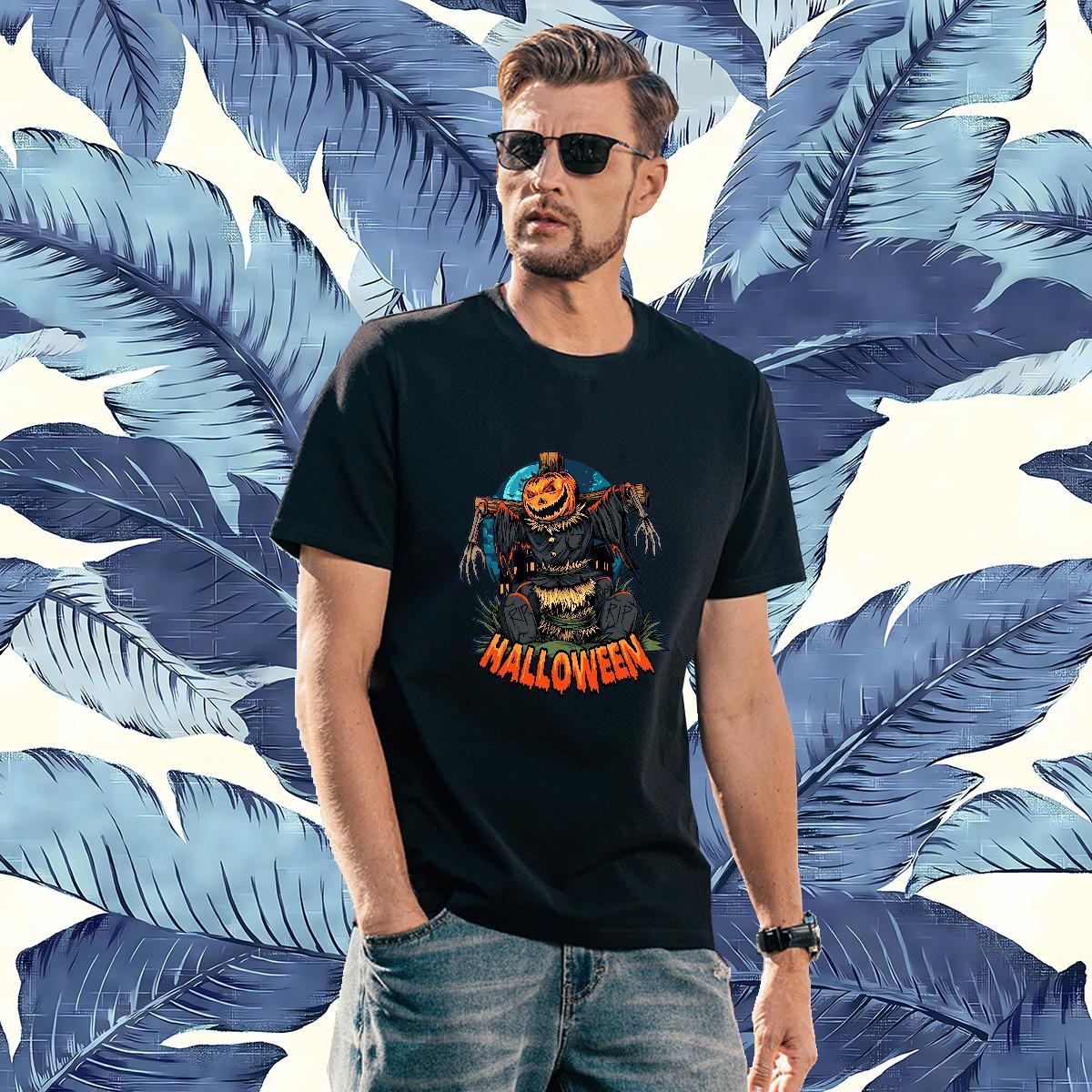 Unisex T-Shirts halloween Breathable Crew Neck Home Outdoor Skull 100% Cotton 230g Couples T Shirts Classic Casual Tees Shirts