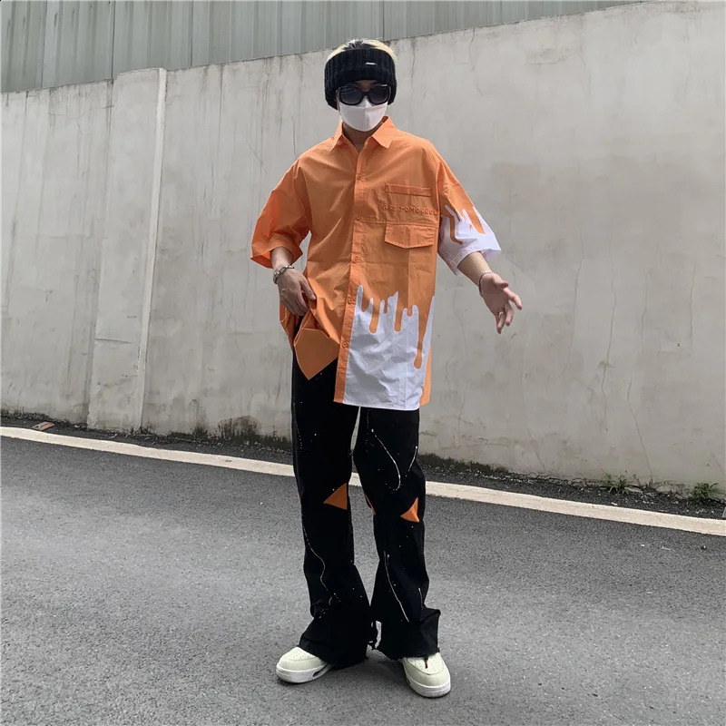 ICCLEK High Street Loose Jeans Zipper Slit Flared Pants Mens Pants Casual Black Denim Pants Stacked Jeans Men Jeans Pants 240819