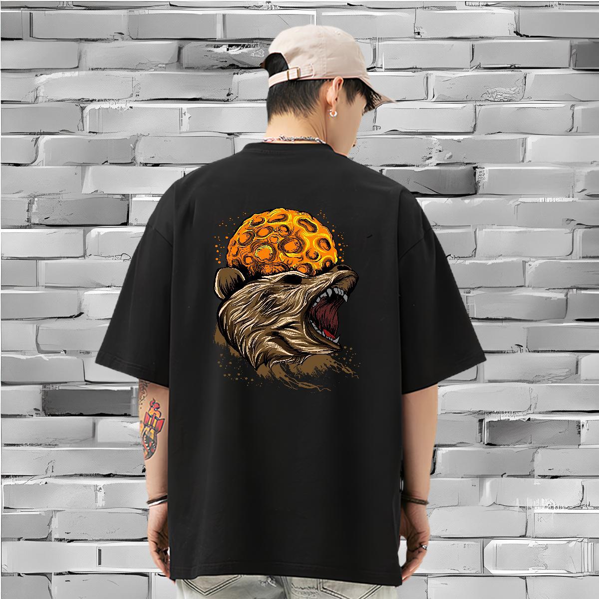 New Couples T Shirts cool Casual Beach 230g Pure Cotton Tshirts Breathable Loose T Shirt For Man Cartoon Printing L-4XL