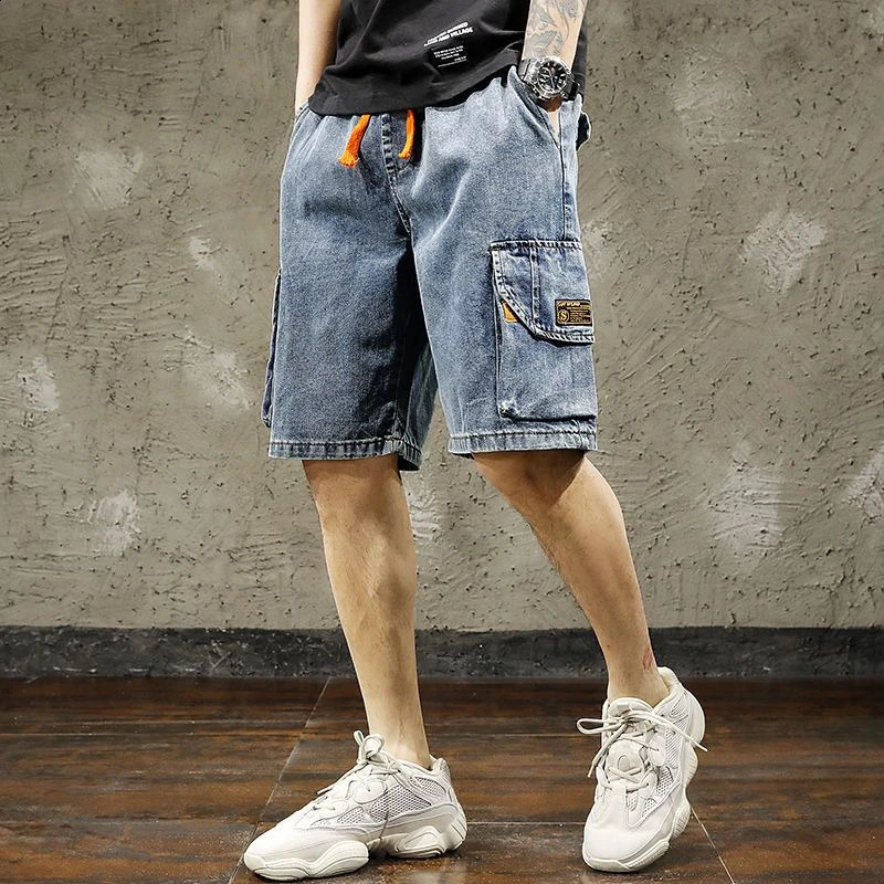 Bermuda mens denim shorts with pockets for freight summer jeans thin Harajuku Xl Korean fashion button retro 240819