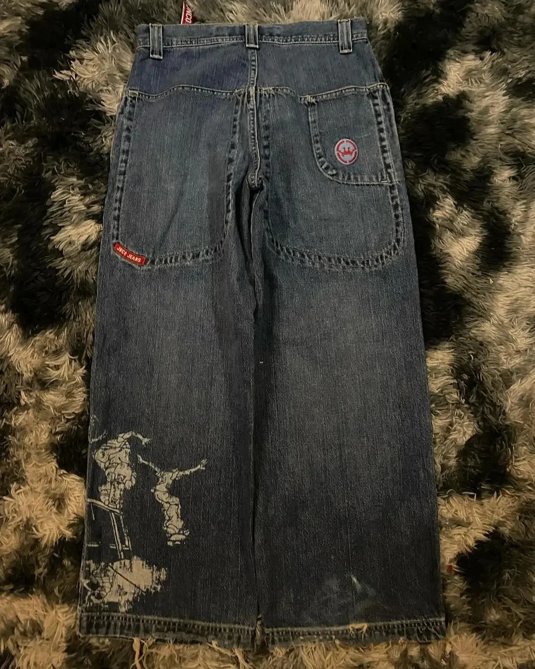 Jeans for Men JNCO Streetwear Y2K Haruku Hip Hop Skateboard Graphic Retro Blue Baggy Jean Gothic High Waist Wide Leg Trouser 240819