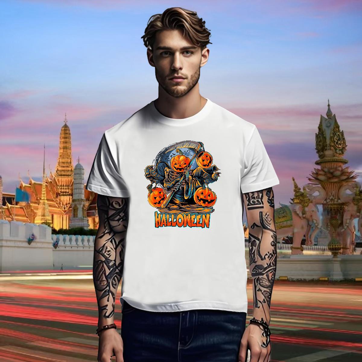 DIY Men Tees halloween Summer Casual 230g Pure Cotton Tops Shirt Crew Neck Breathable Designer T-Shirts for Men Oversized