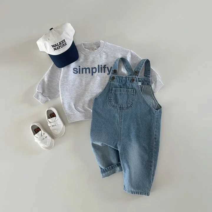 Autumn girls baby denim covers boys and childrens solid casual sleeveless pendant jumpsuit baby cotton Trouser baby simple pants W241227