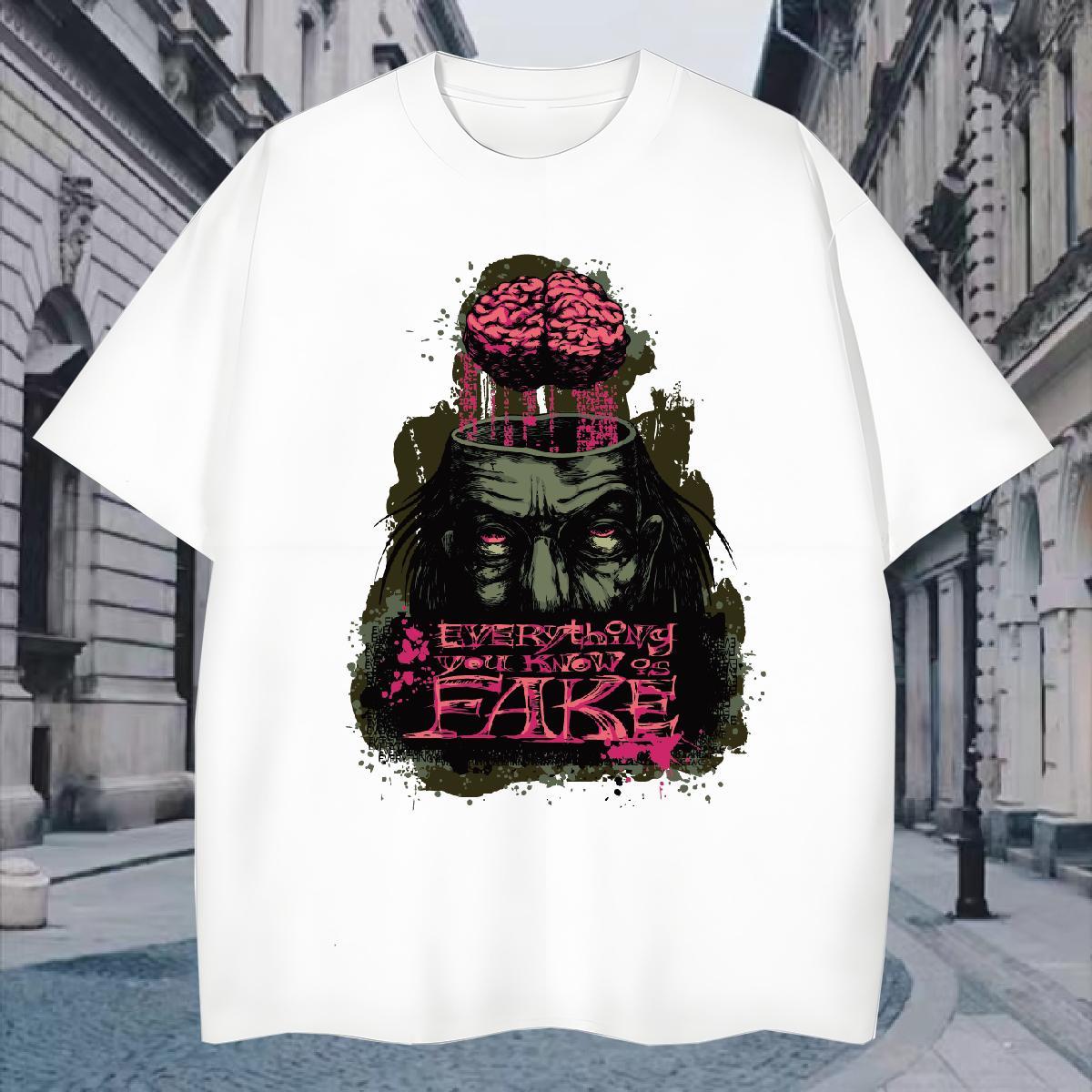 T Shirts Men 230g Pure Cotton scary Home Outdoor Breathable Short Sleeve Skull Men Clothes T-Shirt 2024 Summer Soft Tops