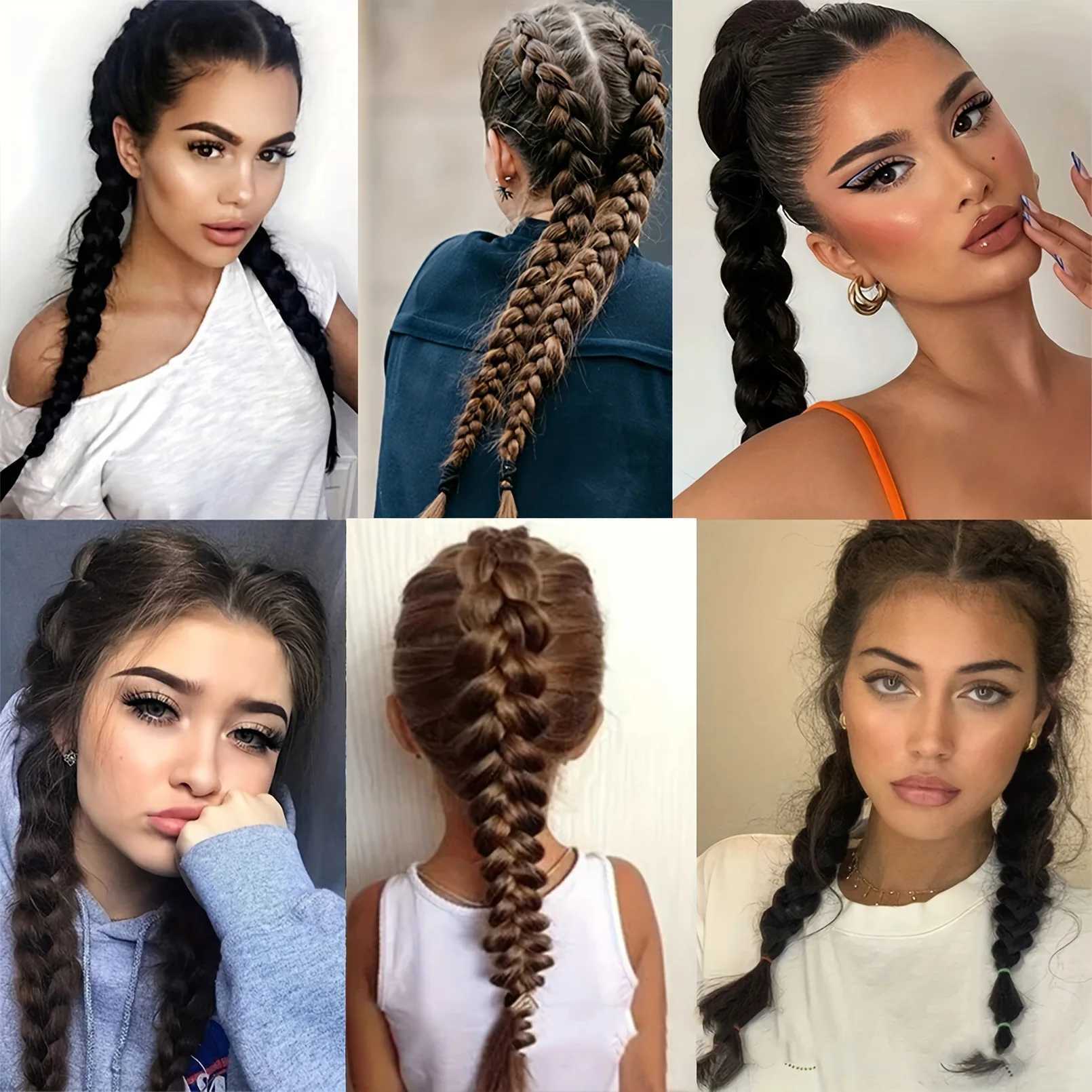 Natural synthetic braided ponytail with hair extensions wig straps wrapped around womens ponytails high elasticity rubber straps ponytails W240817