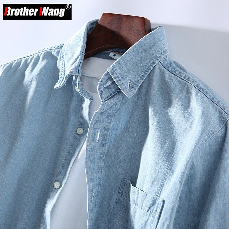 3 Colors Mens Casual Denim Shirt Fashion Casual Cotton Slim Fit Cowboy Long Sleeve Shirt Male Clothes 240815