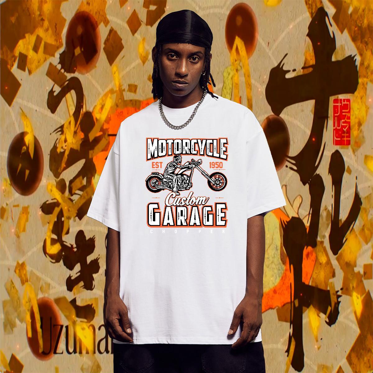 Loose Mens Tshirts High Street Hip Hop 230g Cotton Plus Size Cartoon Breathable Short Sleeve motorbike T-Shirts for Men New Top Tees
