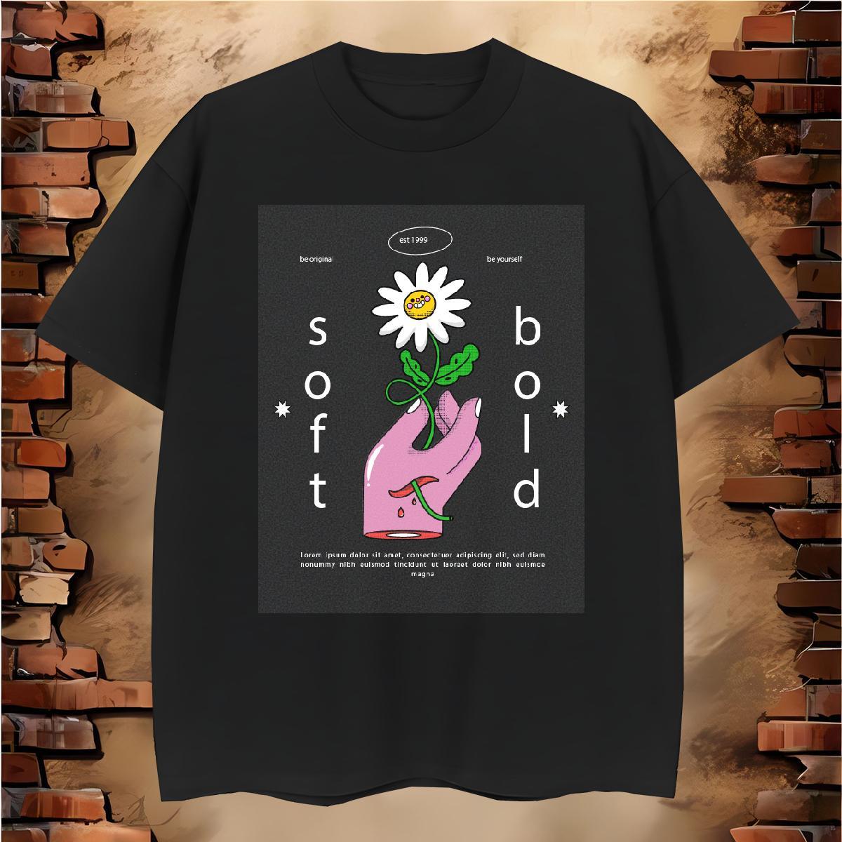 Unisex flower 230g 100% Cotton Men Tshirts Outdoor Short Sleeve Soft Mens T Shirts DIY Customized Cartoon Printing L-4XL Tops Shirt