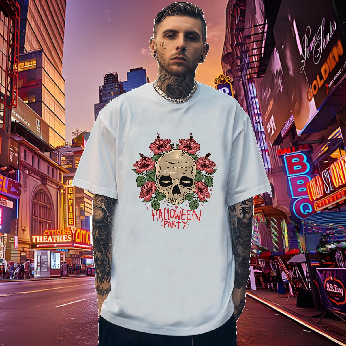 Unisex T shirt skull Round Neck Short Sleeve Summer Casual Cartoon Print 100% Cotton 230g Tshirt for Man Woman 2024 Summer Tees