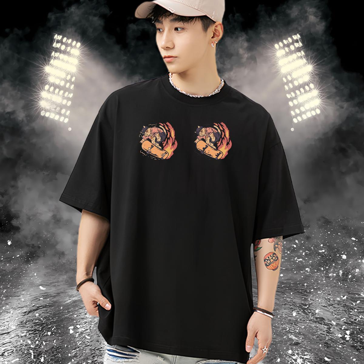 2024 Summer Men Tees cat Summer Casual 230g Pure Cotton Tops Tees Breathable Short Sleeve Classic T-Shirts Oversized 3XL 4XL