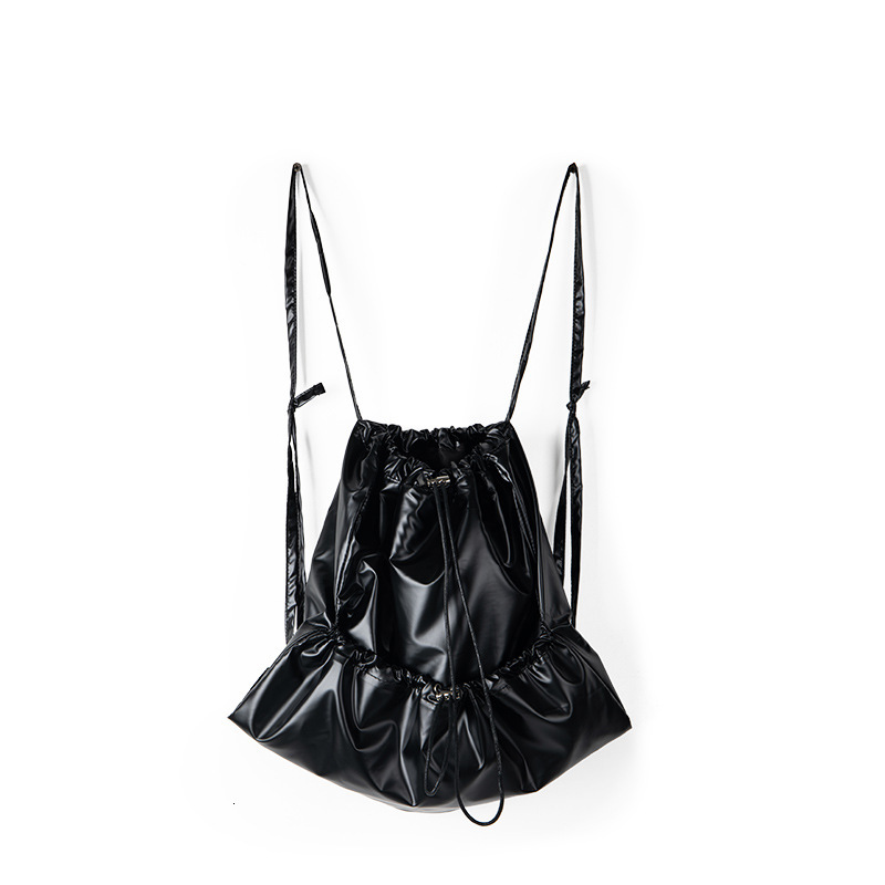 2024 new simple silver travel fashion women's pleated drawstring bag casual large capacity backpack