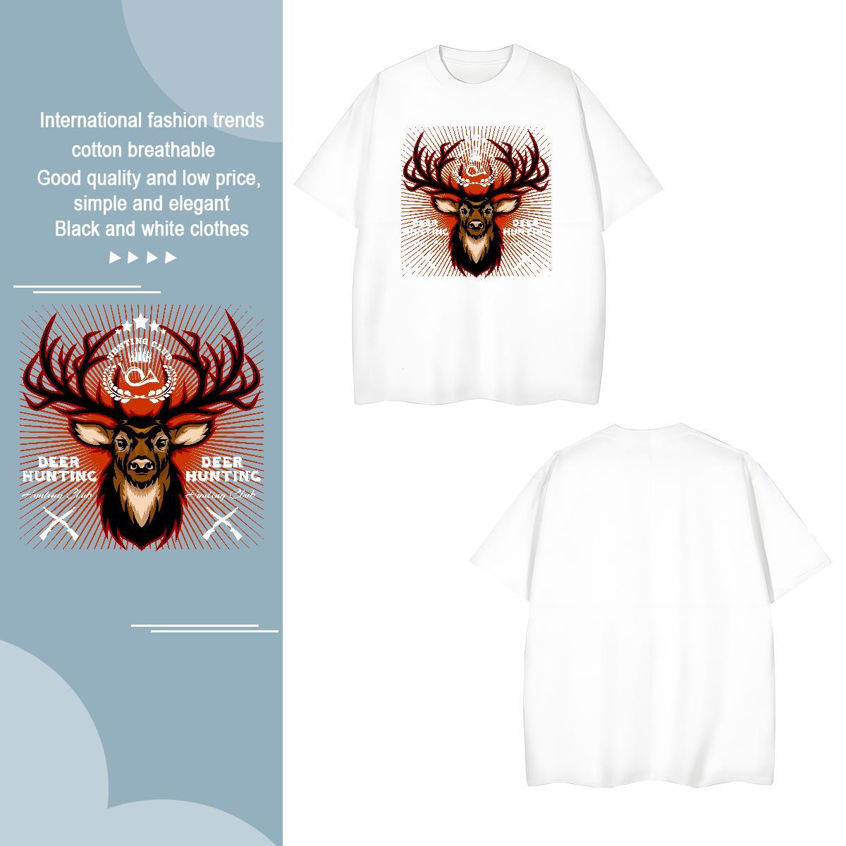 Loose Fit Man T Shirts deer Breathable Crew Neck Street Wear White Plus Size 100% Cotton 230g Men Tshirts New Arrival Polos
