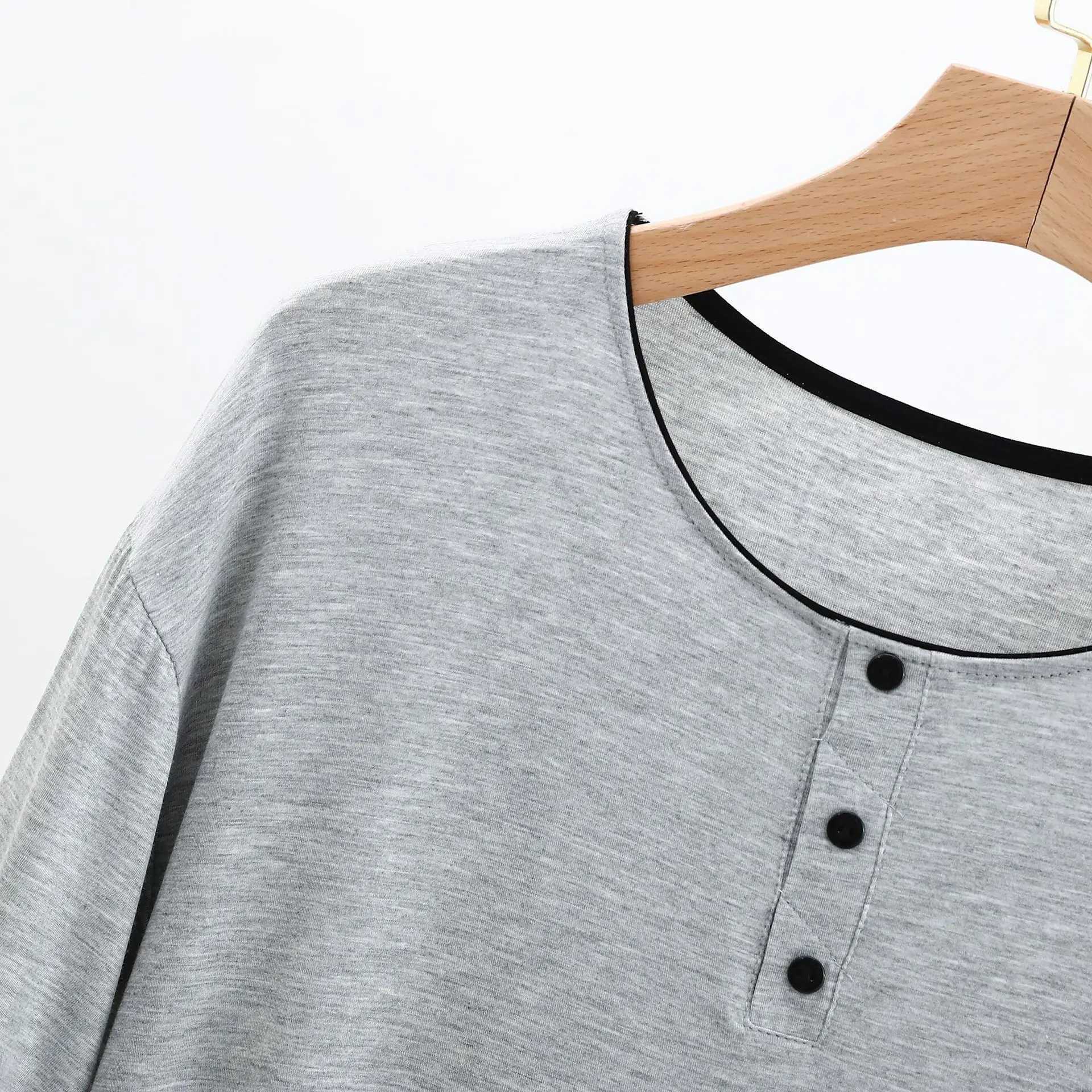 Short sleeved button solid color round neck modular sleep top with short sleeved 2-piece mens sleepwear setW240719